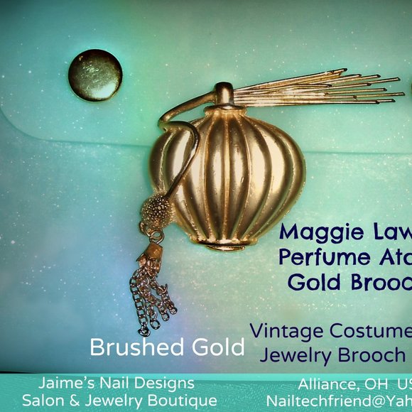 80's Atomizer Brushed Gold Brooch Maggie Lawrence - Picture 12 of 13